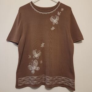 Brown Butterfly Cottagecore Short Sleeve Top